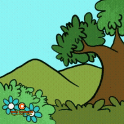 A Cartoon Drawing Of A Tree And A Hill GIF