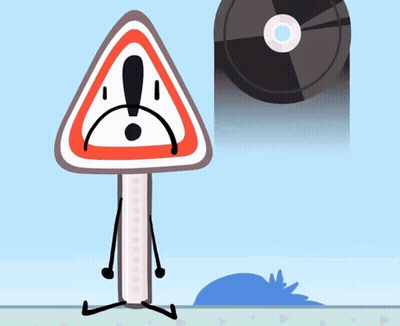 A Cartoon Drawing Of A Triangle With An Exclamation Point On It GIF