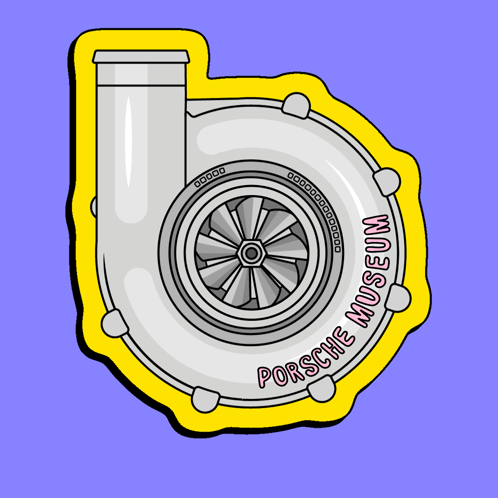 A Cartoon Drawing Of A Turbo That Says Porsche Museum Turbo GIF