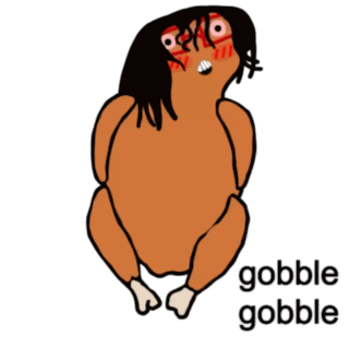 A Cartoon Drawing Of A Turkey With The Words Gobble Gobble Written Below It GIF