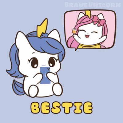 A Cartoon Drawing Of A Unicorn With The Word Bestie On The Bottom GIF