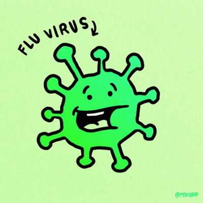 A Cartoon Drawing Of A Virus With The Words Flu Virus Written Below It GIF