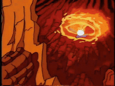 A Cartoon Drawing Of A Volcano With A Glowing Eye In The Middle GIF