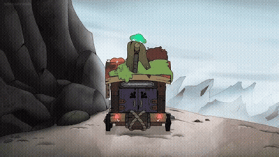 A Cartoon Drawing Of A Wagon With A Sign That Says King Cartoons GIF