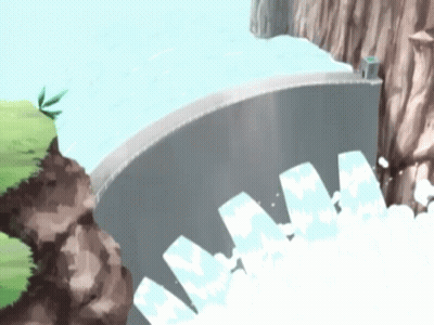 A Cartoon Drawing Of A Waterfall Coming Down A Cliff GIF