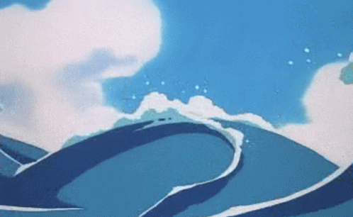 A Cartoon Drawing Of A Wave Crashing On A Cliff GIF