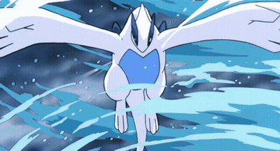 A Cartoon Drawing Of A White And Blue Dragon Flying Through The Air GIF