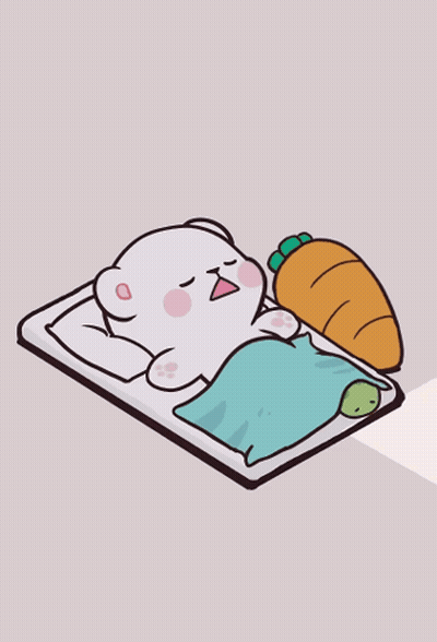 A Cartoon Drawing Of A White Bear Laying On A Bed GIF