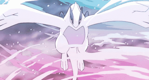 A Cartoon Drawing Of A White Bird Flying Over A Pink And Blue Background GIF