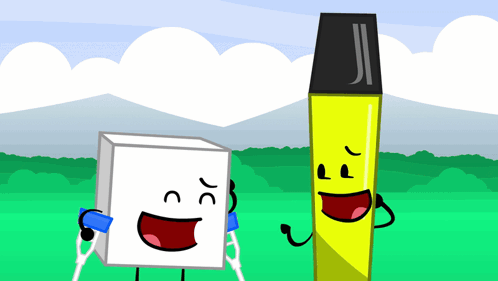 A Cartoon Drawing Of A White Box And A Yellow Marker With The Letter J On It GIF