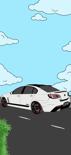 A Cartoon Drawing Of A White Car With Red Wheels GIF