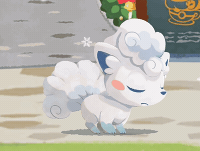 A Cartoon Drawing Of A White Cat With Blue Eyes And A Blue Tail GIF