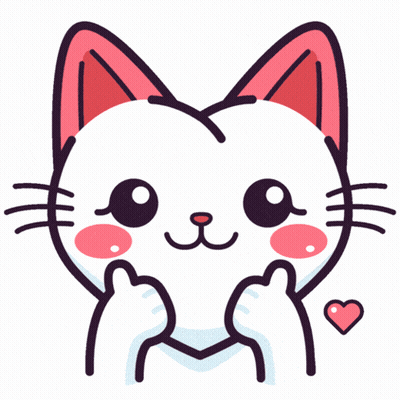 A Cartoon Drawing Of A White Cat With Pink Ears And A Heart Behind It GIF