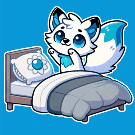 A Cartoon Drawing Of A White Fox Laying In A Bed GIF