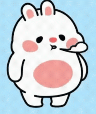 A Cartoon Drawing Of A White Rabbit With Pink Cheeks And A Pink Nose . GIF