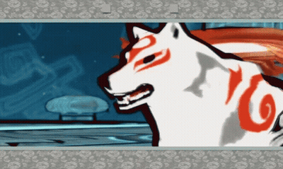 A Cartoon Drawing Of A White Wolf With Red Markings On It 'S Face GIF