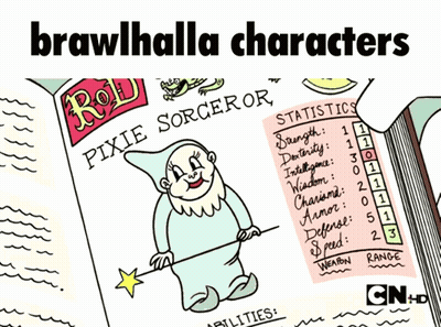 A Cartoon Drawing Of A Wizard With The Words Brawlhalla Characters Above It GIF