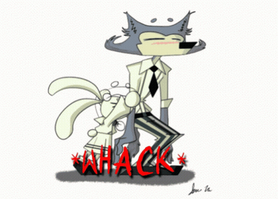 A Cartoon Drawing Of A Wolf And A Rabbit With The Word Whack Written In Red GIF