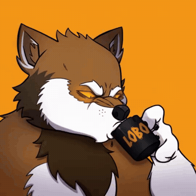 A Cartoon Drawing Of A Wolf Drinking From A Lobo Cup GIF