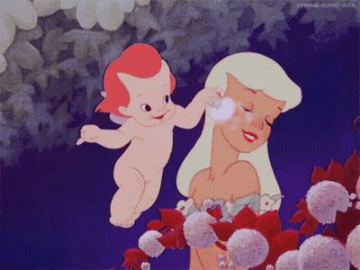 A Cartoon Drawing Of A Woman And A Cupid With Vintage-Iconic-Soul Written On The Bottom GIF