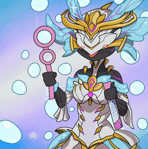 A Cartoon Drawing Of A Woman Blowing Soap Bubbles With A Pink Wand GIF