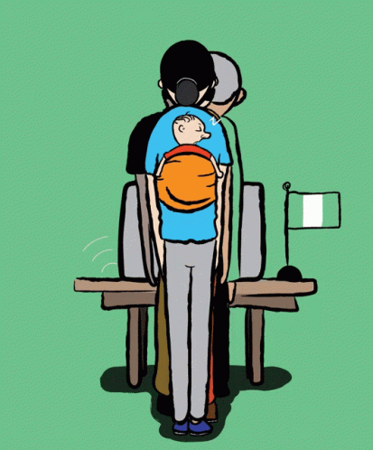 A Cartoon Drawing Of A Woman Carrying A Baby In A Carrier GIF