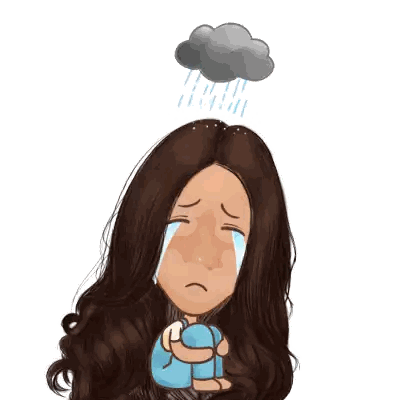 A Cartoon Drawing Of A Woman Crying With A Cloud Above Her Head Sticker