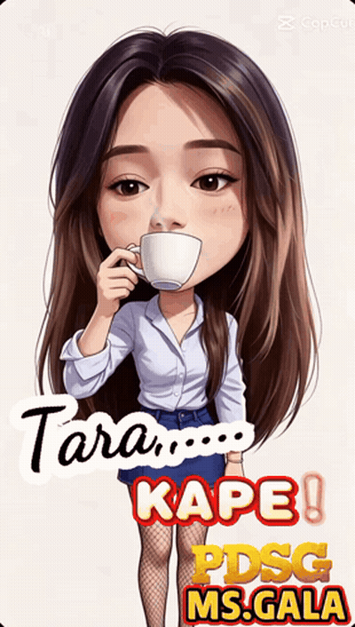 A Cartoon Drawing Of A Woman Drinking From A Cup With The Words Tara Kape Pdsg Ms Gala Below Her GIF