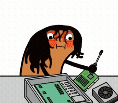 A Cartoon Drawing Of A Woman Holding A Screwdriver Over A Computer GIF