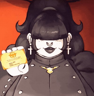 A Cartoon Drawing Of A Woman Holding A Yellow Card That Says ' Authorization ' On It GIF