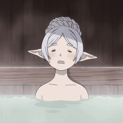A Cartoon Drawing Of A Woman In A Bathtub With Ears GIF