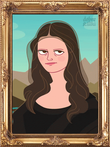 A Cartoon Drawing Of A Woman In A Gold Frame With The Words Dobre Sztuka Below It GIF