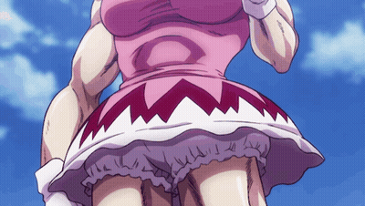 A Cartoon Drawing Of A Woman In A Pink Dress With A Blue Sky In The Background GIF