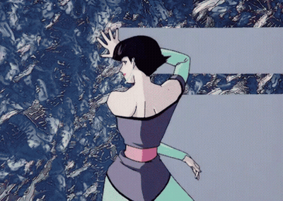 A Cartoon Drawing Of A Woman In A Purple And Green Dress GIF