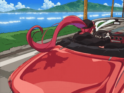 A Cartoon Drawing Of A Woman In A Red Convertible Car GIF