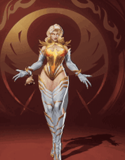 A Cartoon Drawing Of A Woman In A White And Gold Outfit GIF