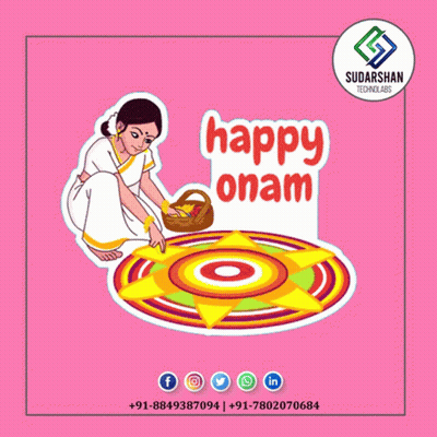 A Cartoon Drawing Of A Woman Making A Circle With The Words Happy Onam Above Her GIF