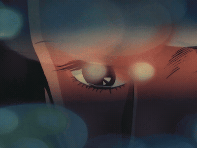 A Cartoon Drawing Of A Woman 'S Eye With A Blue Background GIF