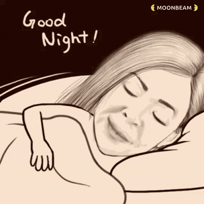 A Cartoon Drawing Of A Woman Sleeping With The Words Good Night Written Above Her GIF