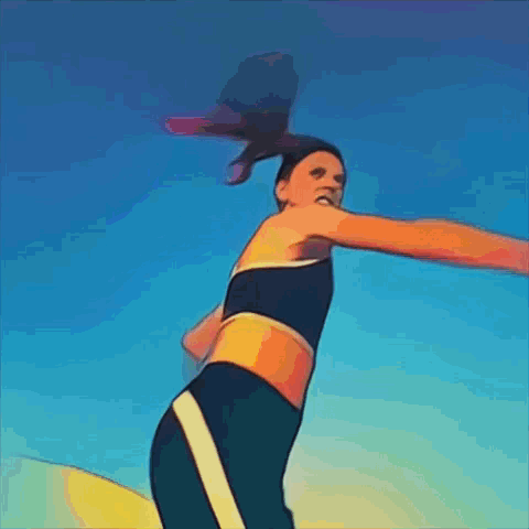 A Cartoon Drawing Of A Woman Standing On A Beach GIF