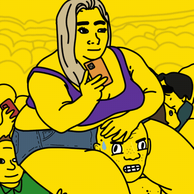 A Cartoon Drawing Of A Woman Taking A Picture Of Herself GIF