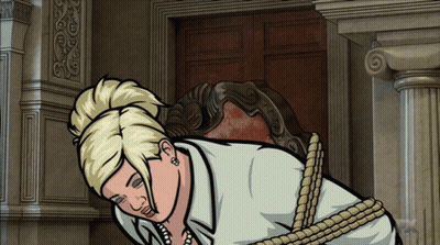 A Cartoon Drawing Of A Woman Tied Up With Rope GIF