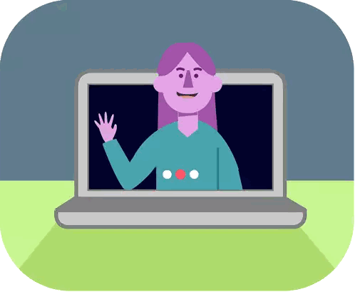 A Cartoon Drawing Of A Woman Waving From A Laptop Screen Sticker