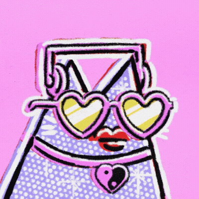 A Cartoon Drawing Of A Woman Wearing Heart Shaped Sunglasses And A Heart Necklace . GIF
