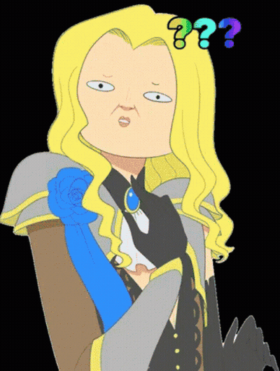 A Cartoon Drawing Of A Woman With Blonde Hair And A Question Mark Above Her Head GIF