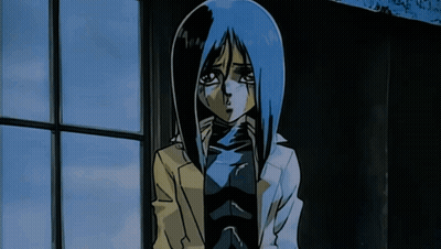 A Cartoon Drawing Of A Woman With Blue Hair GIF