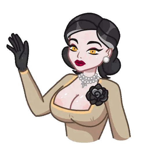 A Cartoon Drawing Of A Woman With Large Breasts Waving Sticker