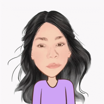 A Cartoon Drawing Of A Woman With Long Black Hair And A Purple Shirt GIF
