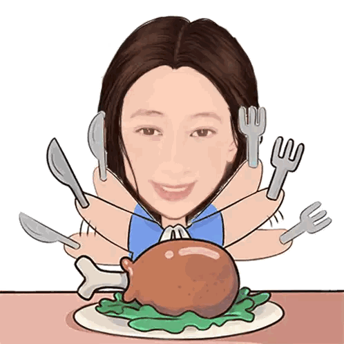 A Cartoon Drawing Of A Woman With Many Hands Holding Utensils Sticker