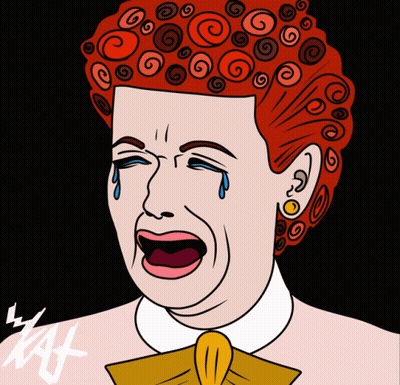 A Cartoon Drawing Of A Woman With Red Hair And A Bow Tie Crying GIF